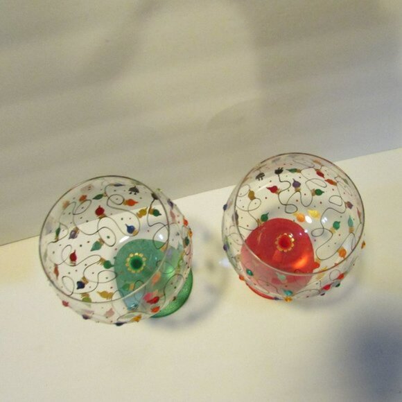 set of 2 painted wine glasses Christmas string lights Smithereens - Picture 7 of 8